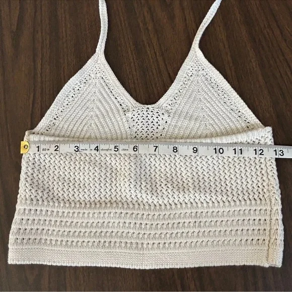 Aerie Crochet Halter Tank Top Babydoll S Crop Boho Festival Cotton Open Knit - Picture 6 of 8